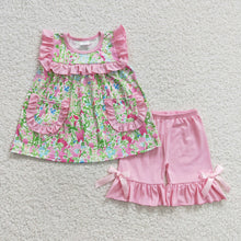 Load image into Gallery viewer, Sibling Baby Girls Sleeveless Watercolor Floral Tunic Ruffle Shorts Set
