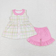 Load image into Gallery viewer, Sibling Baby Girls Sleeveless Bows Floral Button Tunic Ruffle Shorts Set
