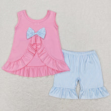 Load image into Gallery viewer, Sibling Baby Girls Sleeveless Floral Bows Pockets Tunic Ruffle Shorts Set
