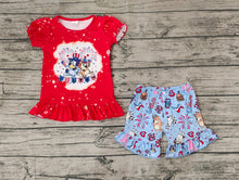 Load image into Gallery viewer, Baby Girls 4th Of July Dogs Shirt Ruffle Shorts Clothes Sets
