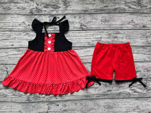 Load image into Gallery viewer, Baby Girls Black Red Princess Flutter Sleeve Tunic Top Shorts Clothes Sets
