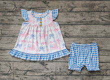 Load image into Gallery viewer, Baby Girls Blue Bows Flags Tunic Shorts Clothes Sets
