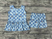 Load image into Gallery viewer, Baby Girls Blue Dogs Flowers Tunic Top Shorts Clothes Sets
