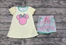 Load image into Gallery viewer, Baby Girls Mouse Short Sleeve Shirt Pockets Flowers Shorts Clothes Sets

