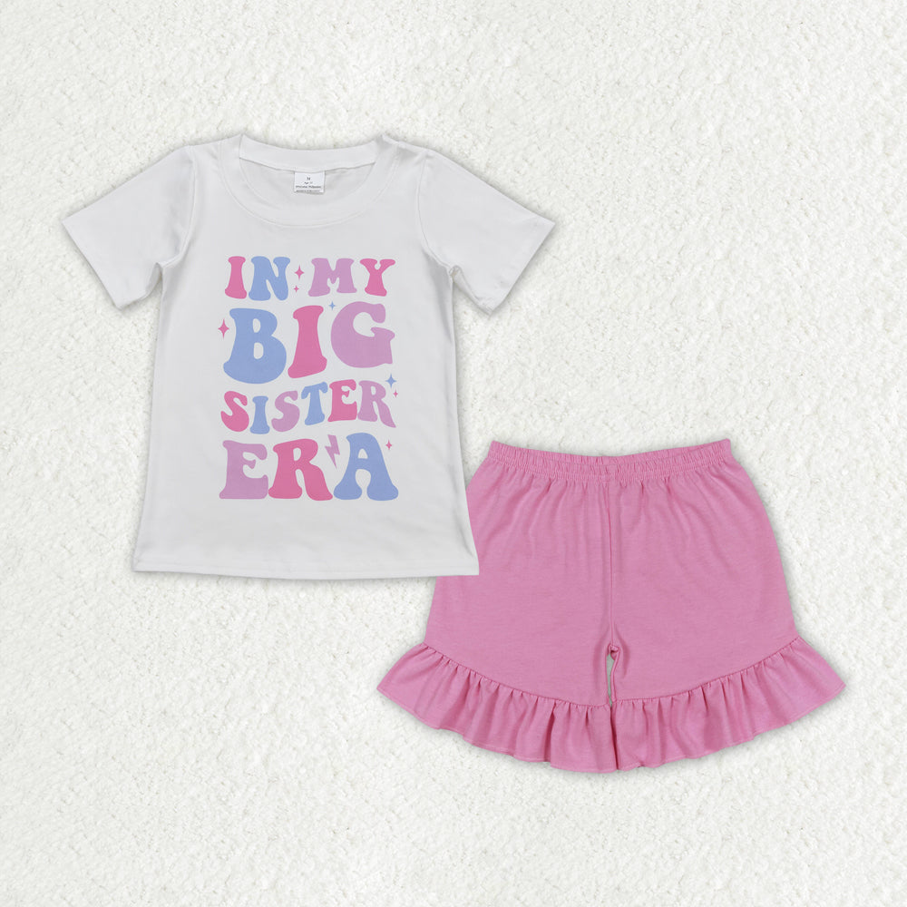 Baby Girls Big Sister Shirt Top Pink Ruffle Shorts Clothes Sets