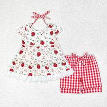 Load image into Gallery viewer, Baby Girls Apples Back To School Tunic Checkered Shorts Clothes Sets
