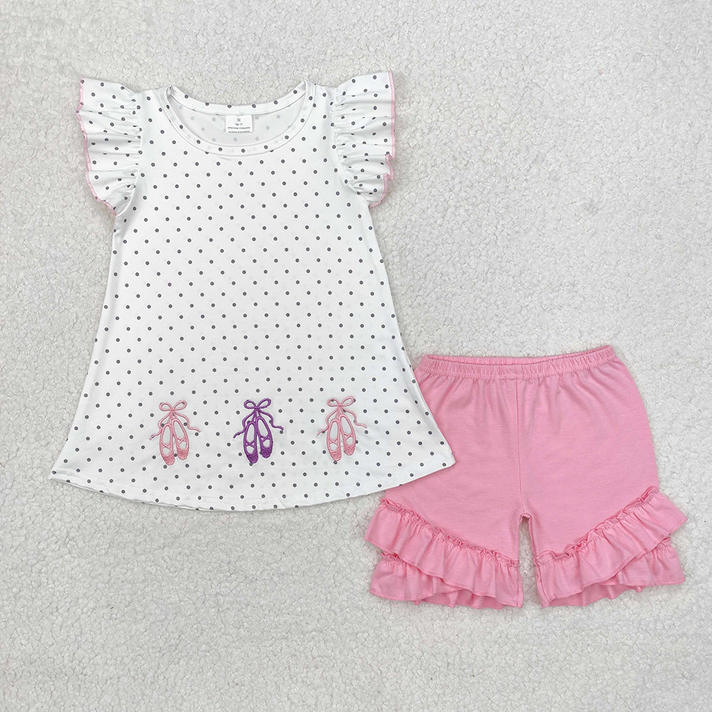 Baby Girls Ballet Dots Tunic Ruffle Shorts Clothes Sets
