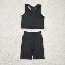 Load image into Gallery viewer, Baby Girls Black Athletic Active Wear Top Shorts Clothes Sets
