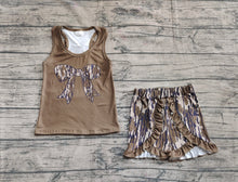 Load image into Gallery viewer, Baby Girls Dark Green Bows Vest Ruffle Bottomland Camo Shorts Clothes Sets
