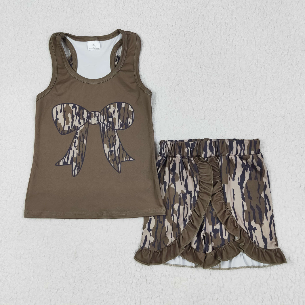 Sibling Baby Girls Sleeveless Colorful Leopard Camo Bow Vest Top Ruffle Shorts Set