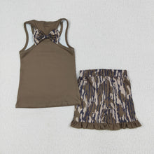 Load image into Gallery viewer, Sibling Baby Girls Sleeveless Colorful Leopard Camo Bow Vest Top Ruffle Shorts Set
