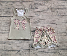 Load image into Gallery viewer, Baby Girls Dark Green Bows Vest Ruffle Shorts Clothes Sets
