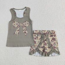 Load image into Gallery viewer, Sibling Baby Girls Sleeveless Colorful Leopard Camo Bow Vest Top Ruffle Shorts Set
