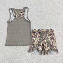Load image into Gallery viewer, Sibling Baby Girls Sleeveless Colorful Leopard Camo Bow Vest Top Ruffle Shorts Set
