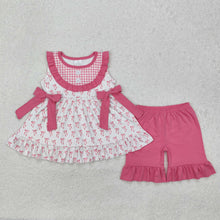 Load image into Gallery viewer, Sibling Baby Girls Sleeveless Bows Floral Button Tunic Ruffle Shorts Set
