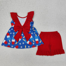 Load image into Gallery viewer, Baby Girls 4th Of July Popsicle Stars Tunic Ruffle Shorts Clothes Sets
