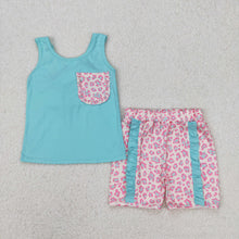Load image into Gallery viewer, Sibling Baby Girls Sleeveless Colorful Leopard Camo Bow Vest Top Ruffle Shorts Set
