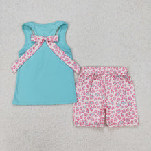 Load image into Gallery viewer, Sibling Baby Girls Sleeveless Colorful Leopard Camo Bow Vest Top Ruffle Shorts Set
