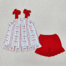 Load image into Gallery viewer, Baby Girls 4th Of July Flag Bow Tunic Ruffle Shorts Clothes Sets
