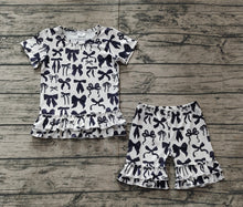 Load image into Gallery viewer, Baby Girls Black Bows Shirts Ruffle Shorts Clothes Sets
