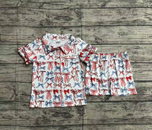Load image into Gallery viewer, Baby Girls 4th Of July Bows Buttons Shirt Shorts Clothes Sets
