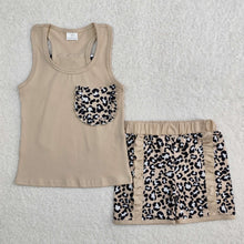Load image into Gallery viewer, Sibling Baby Girls Sleeveless Colorful Leopard Camo Bow Vest Top Ruffle Shorts Set
