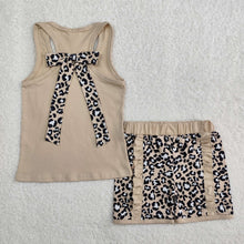 Load image into Gallery viewer, Sibling Baby Girls Sleeveless Colorful Leopard Camo Bow Vest Top Ruffle Shorts Set
