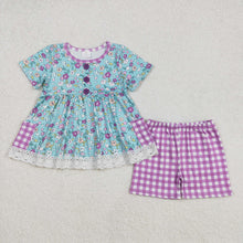 Load image into Gallery viewer, Baby Girls Blue Flowers Pockets Tunic Shorts Clothes Sets
