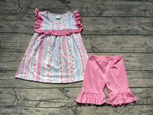 Load image into Gallery viewer, Baby Girls  Pink Flowers Tunic Ruffle Shorts Sets

