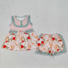 Load image into Gallery viewer, Sibling Baby Girls Sleeveless Bows Floral Button Tunic Ruffle Shorts Set
