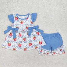 Load image into Gallery viewer, Baby Girls Apple Bows Tunic Ruffle Shorts Clothes Sets
