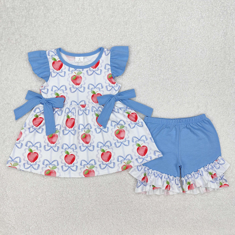 Baby Girls Apple Bows Tunic Ruffle Shorts Clothes Sets