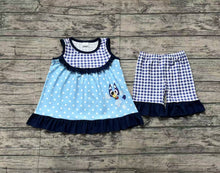 Load image into Gallery viewer, Baby Girls Blue Dots Dogs Tunic Ruffle Shorts Clothes Sets
