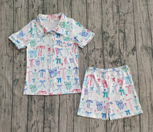 Load image into Gallery viewer, Adult Women Colorful Bows Lapel Buttons Tops Shorts Pajamas
