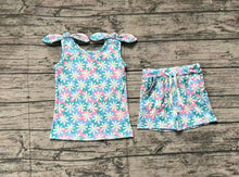 Load image into Gallery viewer, Baby Girls Blue Flowers Bows Tie Tops Shorts Clothes Sets
