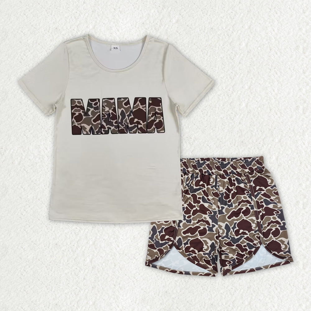 Adult Women Mama's Boy Tops Summer Camouflage Shorts Sets