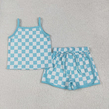 Load image into Gallery viewer, Sibling 4 Colors Baby Girls Strap Plaid Top Short Sports Sets
