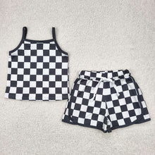 Load image into Gallery viewer, Baby Girls Black Strap Plaid Top Short Sports Sets
