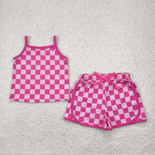 Load image into Gallery viewer, Sibling 4 Colors Baby Girls Strap Plaid Top Short Sports Sets
