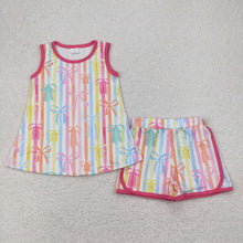 Load image into Gallery viewer, Sibling Baby Girls Sleeveless Colorful Stripe Bows Top Shorts Sets Knee Length Dresses
