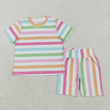 Load image into Gallery viewer, Sibling Baby Girls Colorful Stripe Floral Shirt Short Summer Clothes Sets
