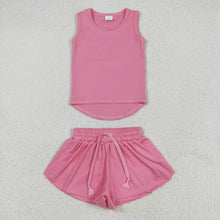 Load image into Gallery viewer, Sibling Baby Girls Sleeveless Colorful Yoga Vests Top Ruffle Shorts Set
