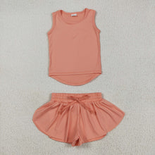 Load image into Gallery viewer, Sibling Baby Girls Sleeveless Colorful Yoga Vests Top Ruffle Shorts Set
