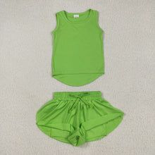 Load image into Gallery viewer, Baby Girls Green Sleeveless Top Skorts Sets
