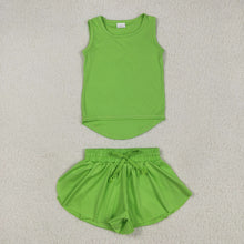 Load image into Gallery viewer, Sibling Baby Girls Sleeveless Colorful Yoga Vests Top Ruffle Shorts Set
