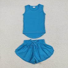 Load image into Gallery viewer, Sibling Baby Girls Sleeveless Colorful Yoga Vests Top Ruffle Shorts Set
