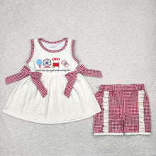 Load image into Gallery viewer, Sibling Baby Kids Ice Cream Store Top Red Plaid Pockets Shorts Sets Rompers
