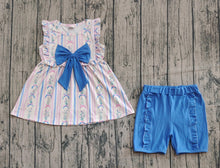 Load image into Gallery viewer, Baby Girls Sleeveless Floral Stripe Tunic Ruffle Shorts Sets
