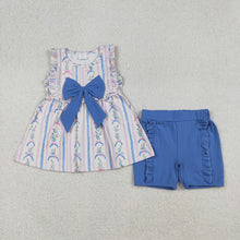 Load image into Gallery viewer, Baby Girls Sleeveless Floral Stripe Tunic Ruffle Shorts Sets
