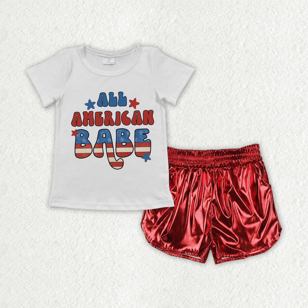 Baby Girls American Babe Tops Red Leather Shorts Clothes Sets